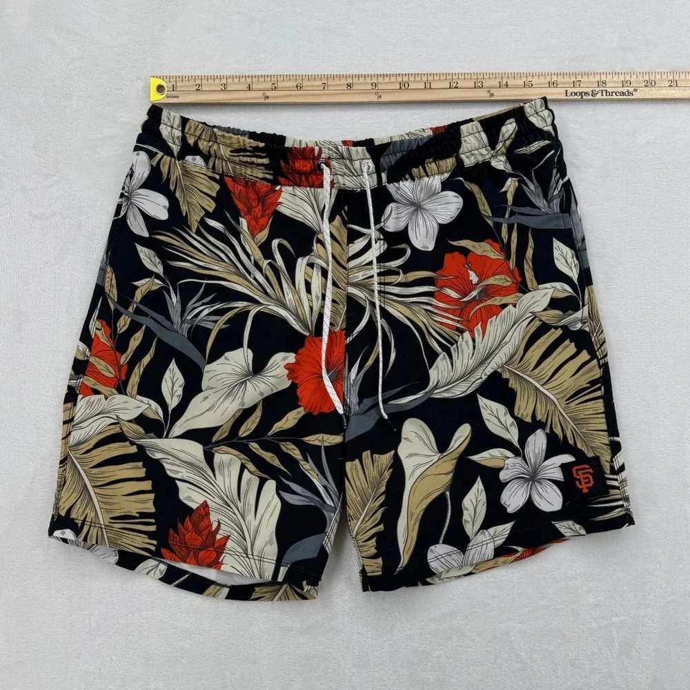 Hurley 47 San Francisco Giants Shorts Mens M Black Floral Excellent Board Trunks